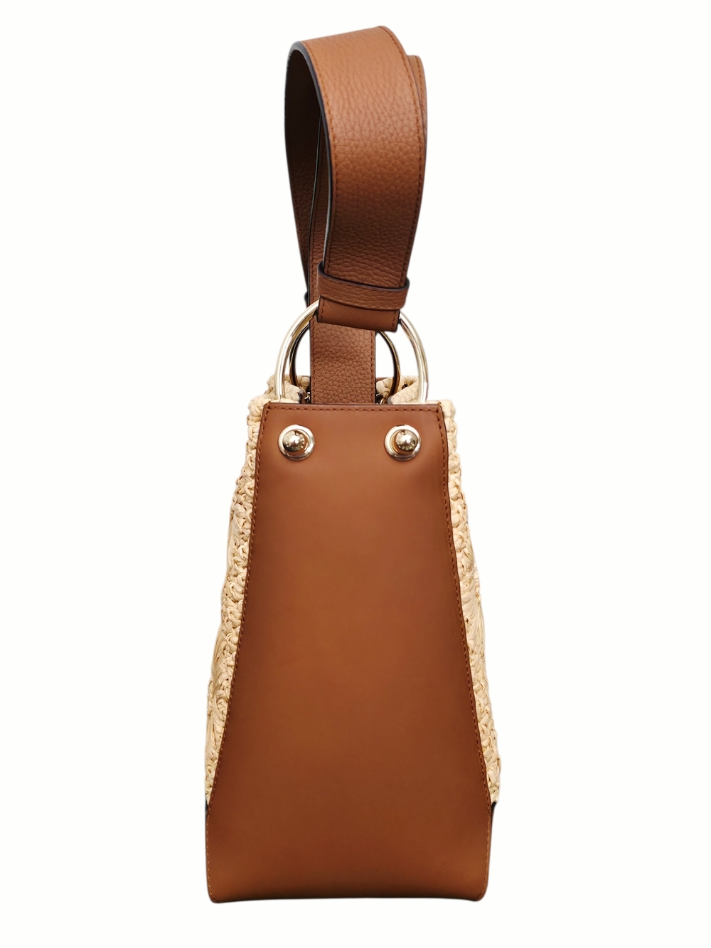 Strathberry Lana Midi Bucket Bag Raffia Leather Woven Floral Shoulder - Picture 5 of 10